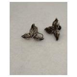 Vintage Sterling Silver Leaf Earrings Screw Back