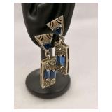 Sterling Silver Art Deco Style Rectangular Blue