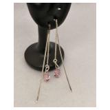 Sterling Silver Threader Earrings Pink Teardrop