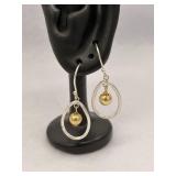 Sterling Silver Two Tone Dangling Bead Earrings