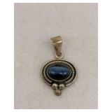 Mexican 925 Sterling Silver Pendant Blue Cats Eye