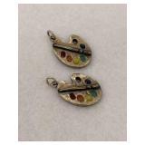 Sterling Silver Artist Palette Charms Lot of 2