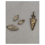 Sterling Silver Arrow Head Charms Lot of 4