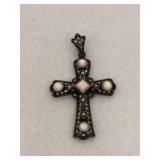 Sterling no Silver Cross Pendant with Marcasite