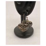 Sterling Silver Filigree Puffed Heart Dangle