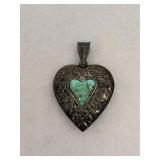 925 Vintage Sterling Silver Heart Pendant Floral
