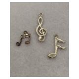 Lot of 3 Music Note Charms Sterling Silver