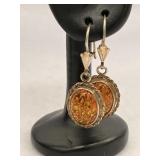 925 Sterling Silver Baltic Amber Earrings Oval