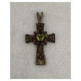 Vintage 925 Cross Pendant Green Peridot Gemstone