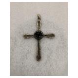 Sterling Silver Cross Pendant Black Onyx Center