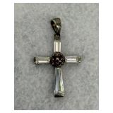 Sterling Silver Cross Pendant Baguette Cut Clear