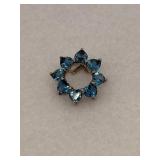 Sterling Silver Floral Shaped Pendant Blue Stones