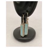 925 Sterling Silver Dangle Earrings Turquoise Bar