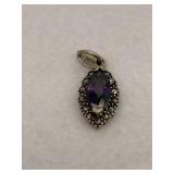 Sterling Silver Pendant Marquise Cut Amethyst