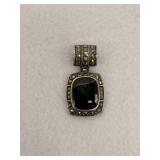 925 Vintage Sterling Silver Pendant Black Onyx