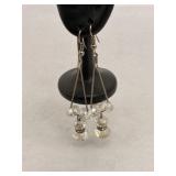 Silver Tone Dangle Earrings Clear Crystal Beads