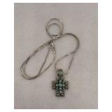Sterling Silver Cross Pendant Small Turquoise