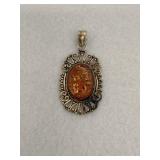 925 Sterling Silver Baltic Amber Pendant Filigree