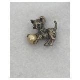 Sterling Silver Cat Charm with Pearl Ball