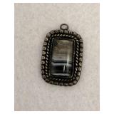 Vintage Sterling Silver Pendant Rectangular Onyx