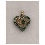 925 Sterling Silver Heart ï¿½#1 MOMï¿½ Pendant Green