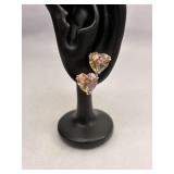 Sterling Silver Stud Earrings Heart Shaped Stones