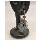 Vintage Navajo Sterling Silver Drop Earrings Oval