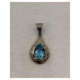 Vintage Sterling Silver Pendant Blue Gemstone
