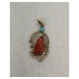Sterling Silver Pendant Pear Shaped Orange Stone