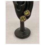 925 Sterling Silver Stud Square Cut Green Stones