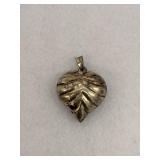 Vintage Sterling Silver Leaf Shaped Puffy Heart
