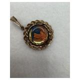 Sterling silver American flag charm with a rope