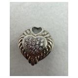 Sterling silver pave puffy heart pendant with