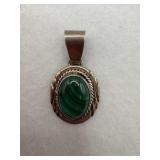 Sterling silver oval green stone pendant with