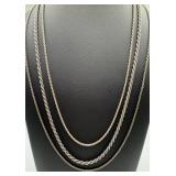 Three sterling silver rope necklaces, 30in,