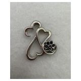 Sterling silver open heart pendant with black