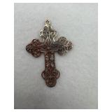Sterling silver cross pendant with open work lace