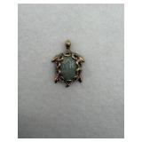 Sterling silver green jade stone turtle pendant