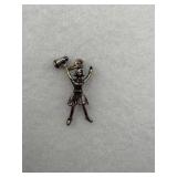 Sterling silver cheerleader charm holding a