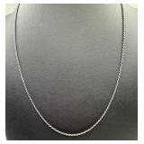 Sterling silver thin rope chain necklace. 18in