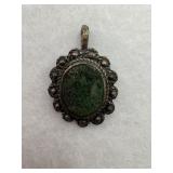 Sterling silver green jade oval pendant