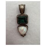 Sterling silver pendant with a square cut green