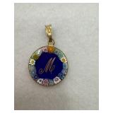 Sterling silver blue glass multi flower and gold
