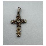Sterling silver heart detailing cross pendant