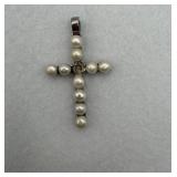 Sterling silver pearl like cross pendant
