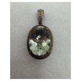 Sterling silver oval green gemstone pendant
