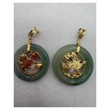 Sterling silver Chinese inspired donut green jade