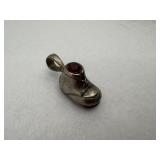 Sterling silver baby bootie charm, with red stone
