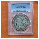 1891O Morgan Silver Dollar PCGS Genuine Graffiti