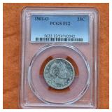 1902 O Barber Silver Quarter PCGS F12